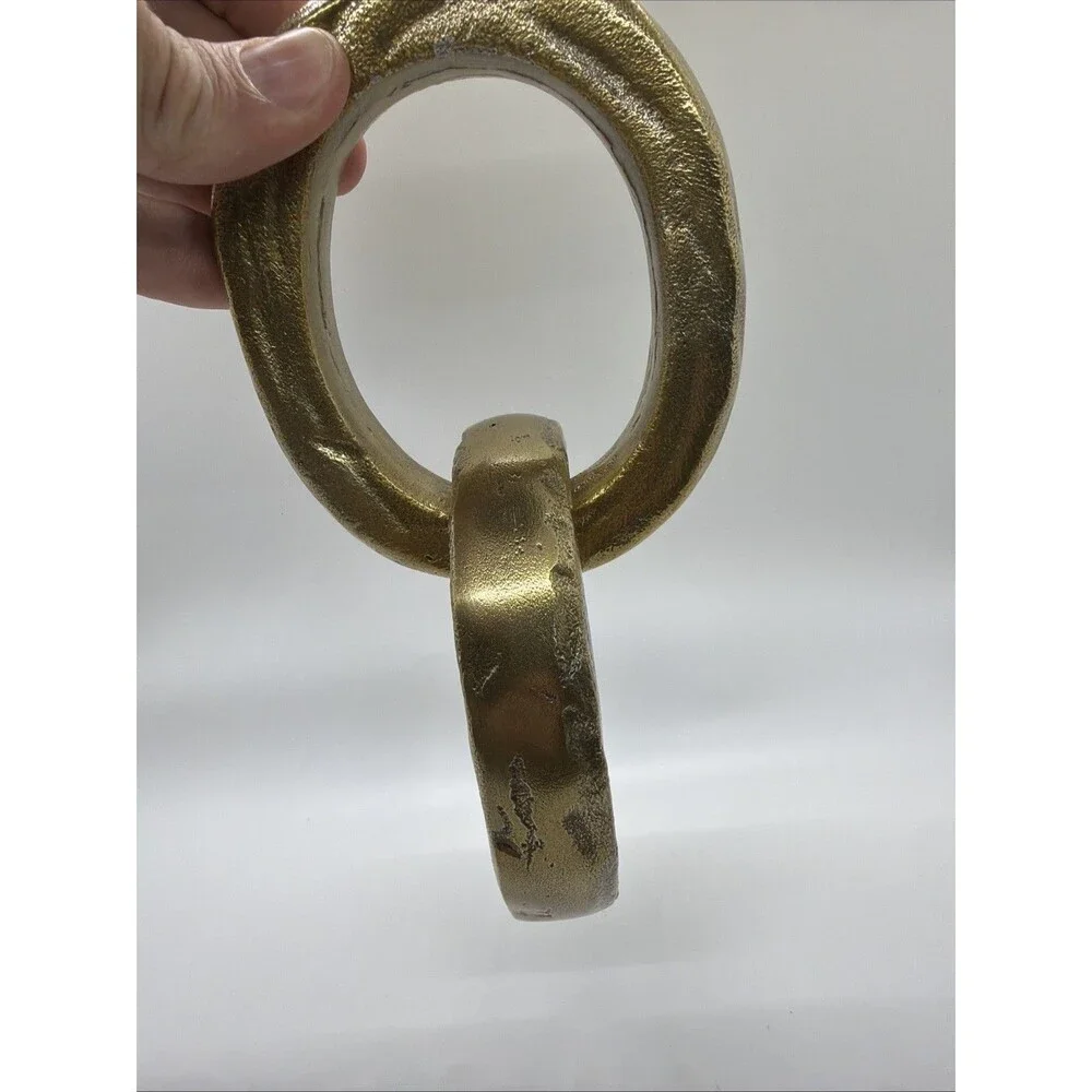 Modern Gold Textured Interlocking Ring Sculpture - Abstract Chain Link